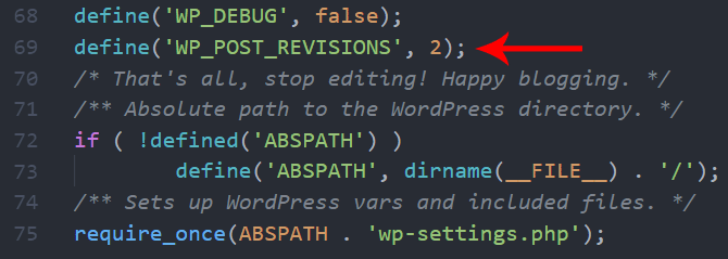 Limit revisions in WordPress