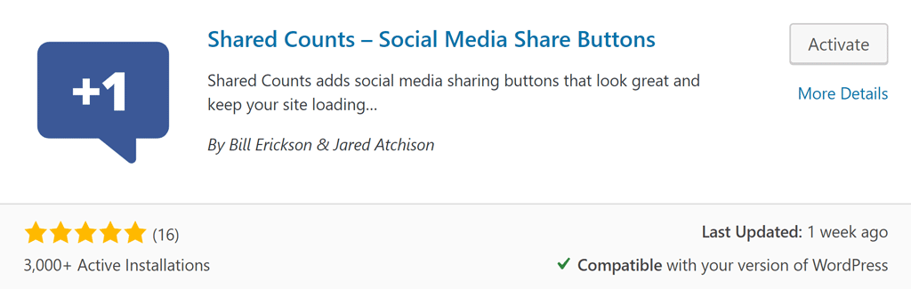 Shared Counts social plugin for WordPress