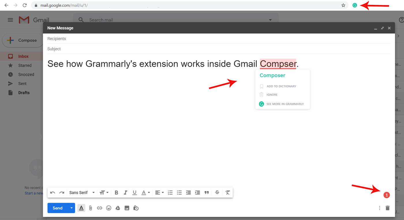 Grammarly in Gmail - Chrome Browser