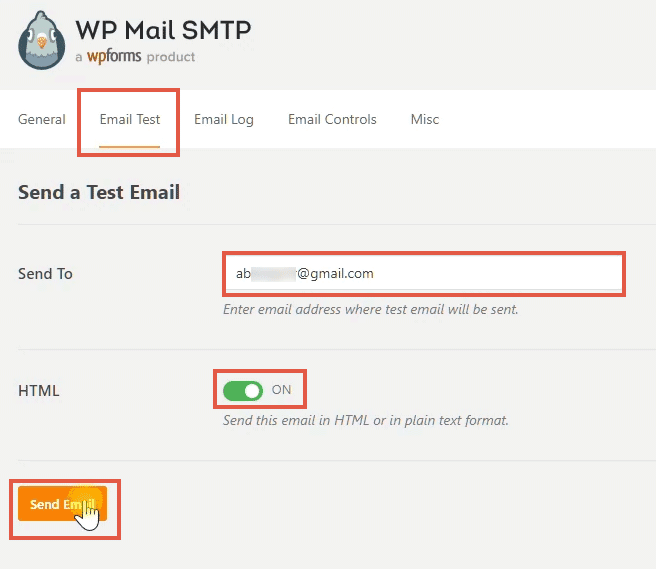 testing email with wp mail smtp plugin