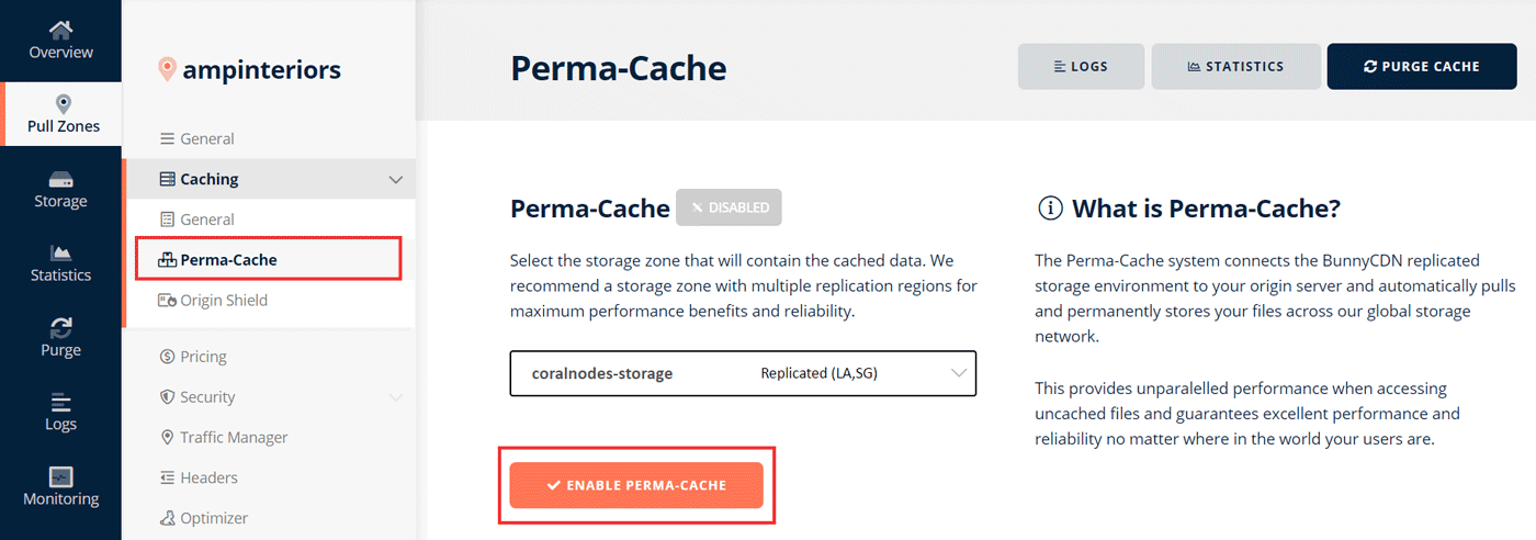 enable perma-cache on BunnyCDN