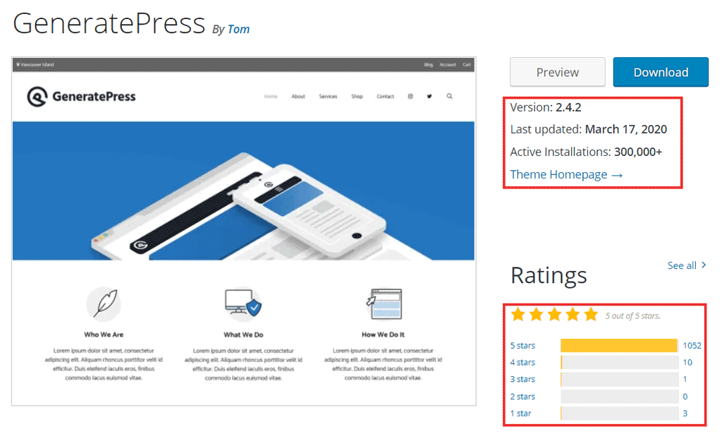 generatepress rating and downloads