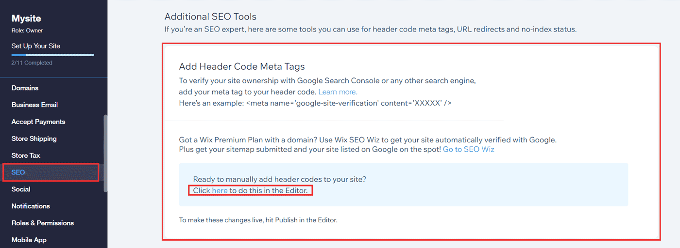 add header code meta tags