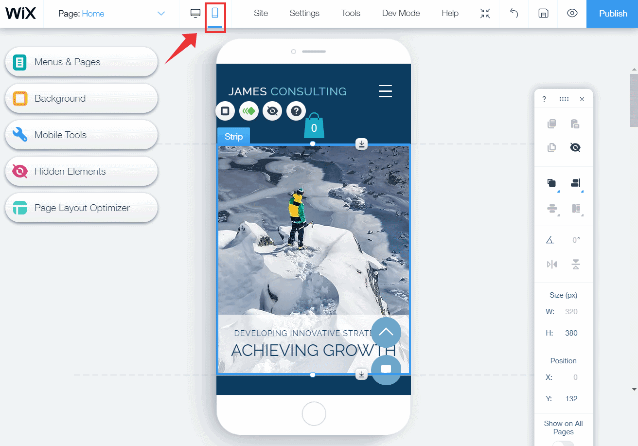 mobile view in wix editor