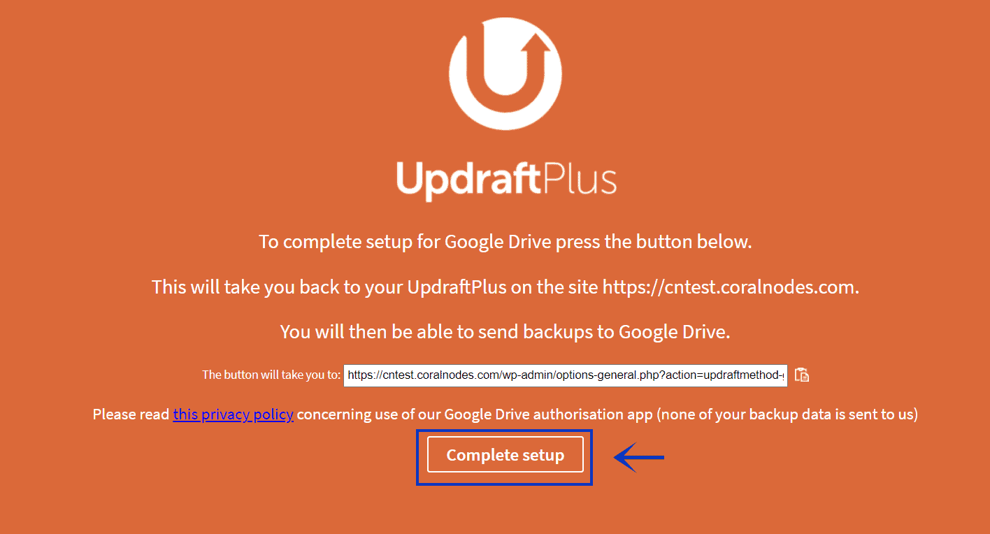 complete setting up updraftplus