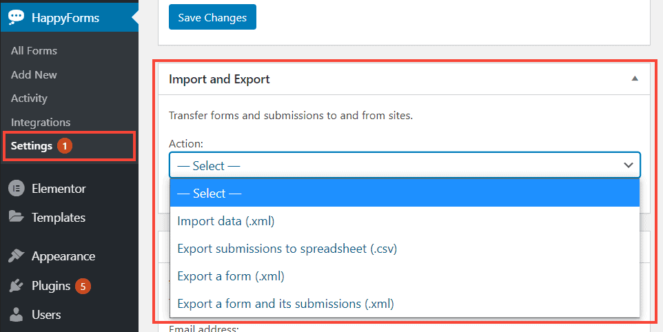 happyforms import and export