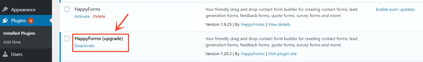 happyforms upgrade plugin installed