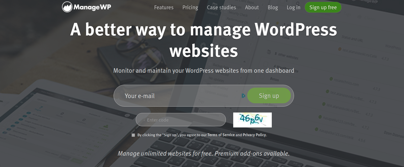 managewp website home page