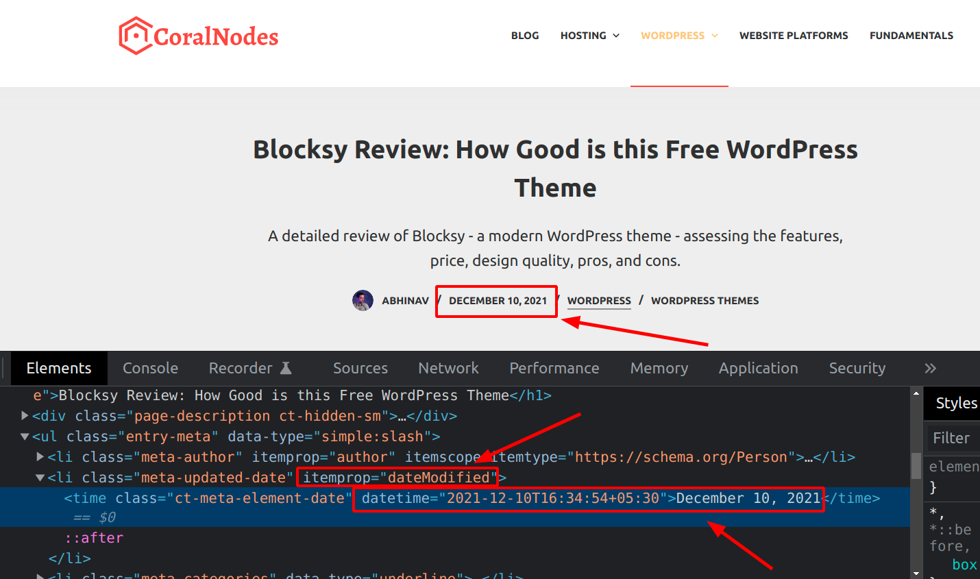 updated date displayed on-page and in Schema