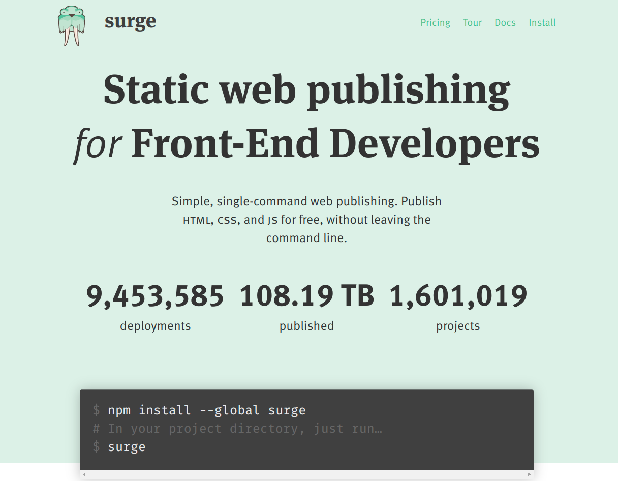 Surge static site hosting