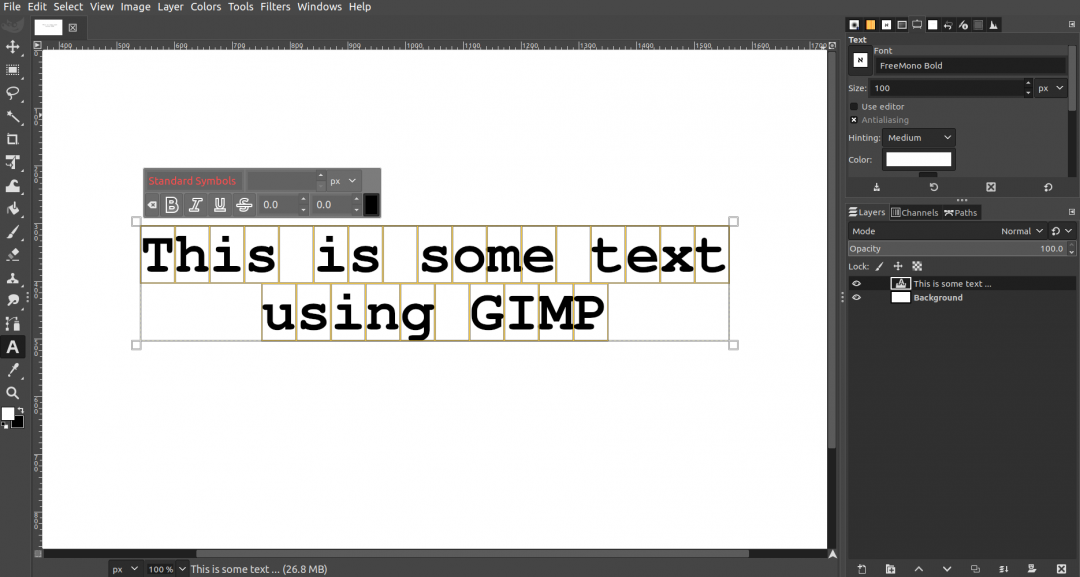 GIMP text tool