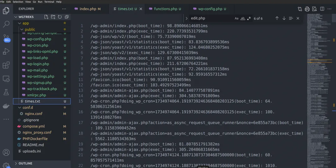 measuring wordpress boot and execution time on server